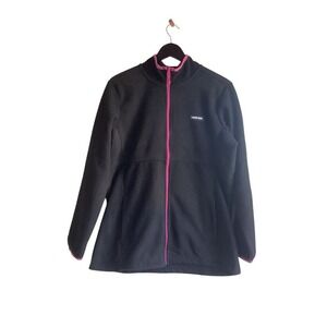 Lands End Womens Black Fleece Zip Up Jacket Pink Trim Size XL
